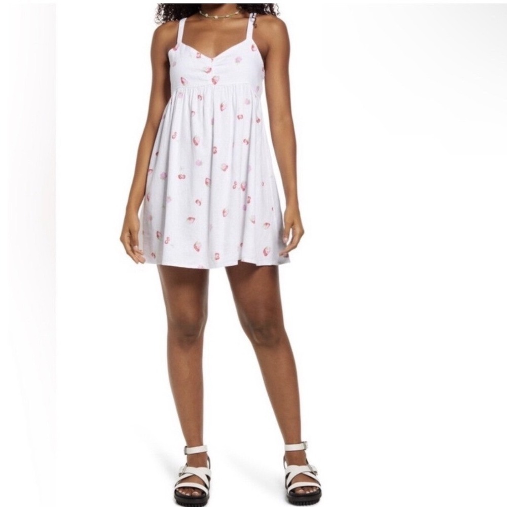 BP print linen blend babydoll strawberry dress Sz Lg teen summer